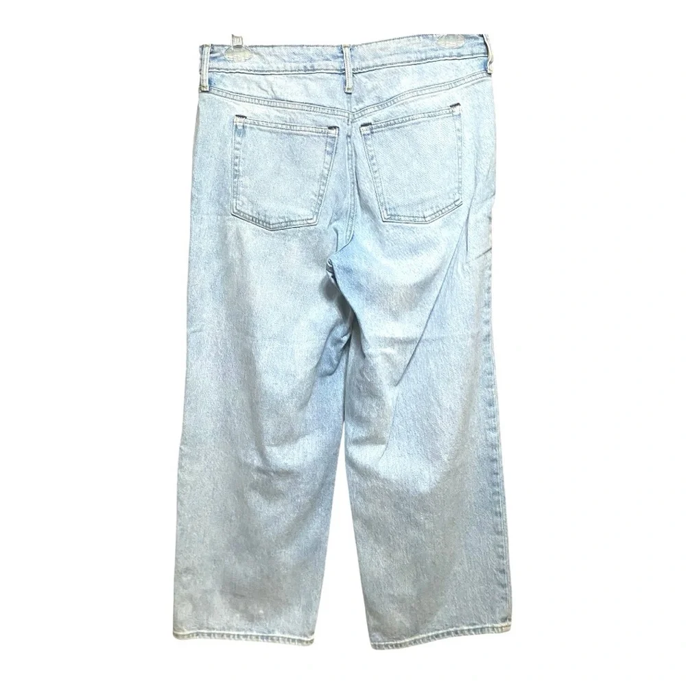Blue Relaxed Fit Jeans with Distressed Details Super High Crop Wide Straight 12